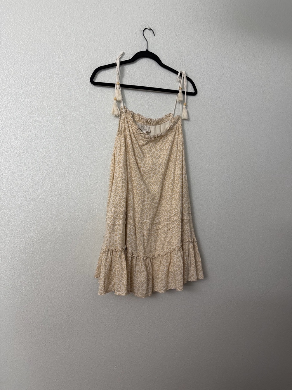 Cleobella Cream Floral Tiered Mini Dress with Tassel Straps SZ XS